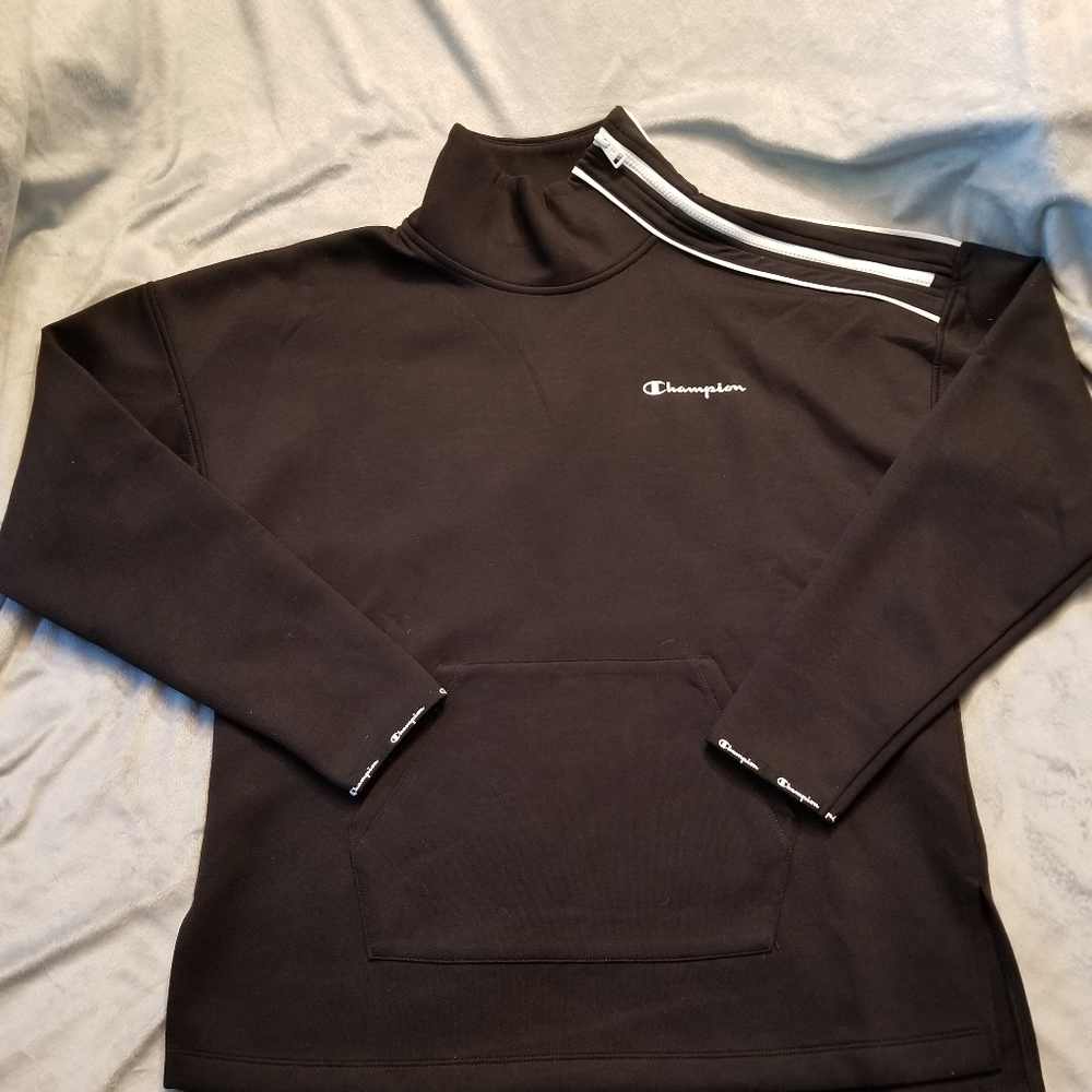 Champion blk/white funnel neck side zip sweatshirt